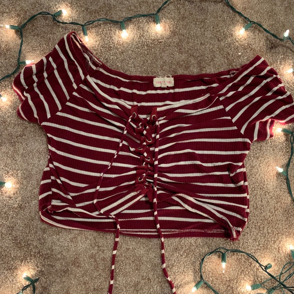 Striped crop top off the shoulder